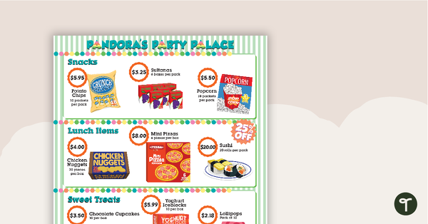 Preview image for Pandora's Party Palace Maths Activity – Upper Years - teaching resource