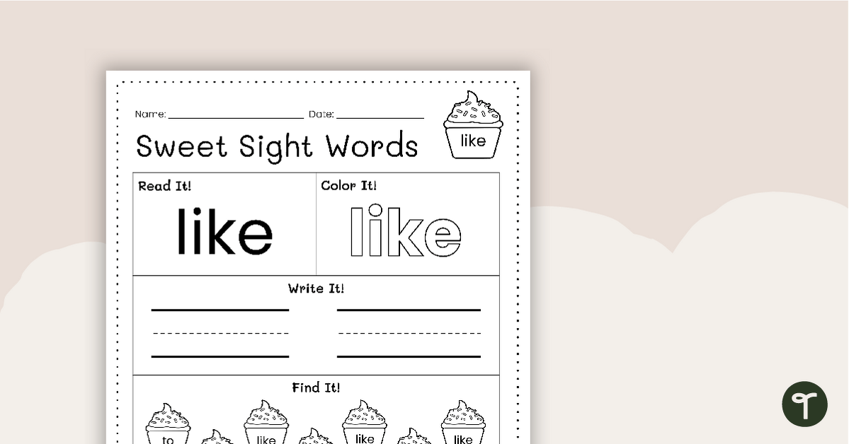 Sweet Sight Words Worksheet - LIKE teaching resource