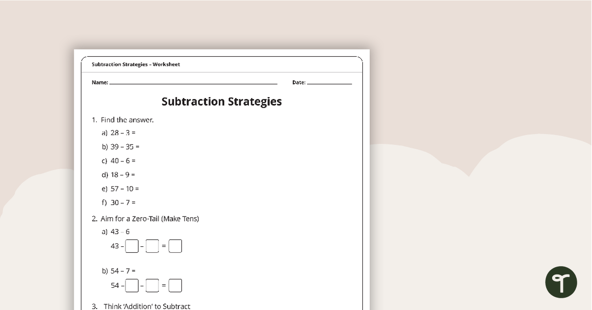 Subtraction Strategies - Assessment teaching resource