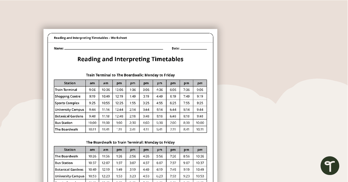 Reading And Interpreting Timetables Worksheets Teach Starter
