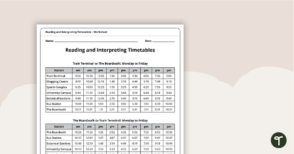 Go to Reading and Interpreting Timetables Worksheets teaching resource