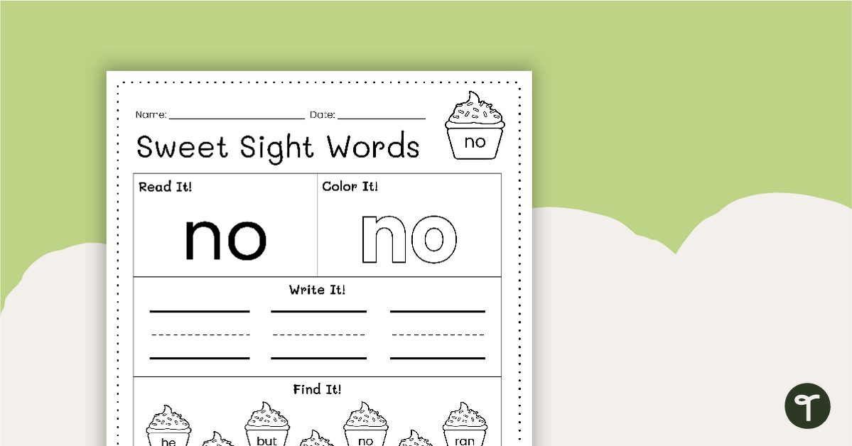 Sweet Sight Words Worksheet - NO teaching resource