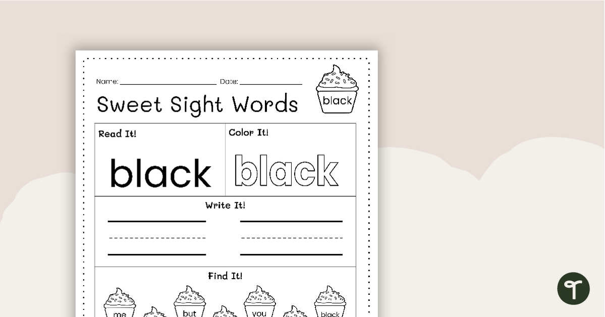 Sweet Sight Words Worksheet - BLACK teaching resource