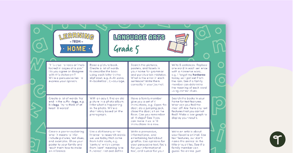 Grade 5 – Week 3 Learning from Home Activity Grids teaching resource