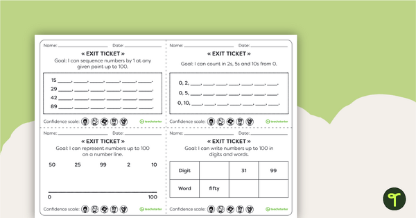 Go to Year 1 Numeracy Exit Tickets – Worksheets teaching resource