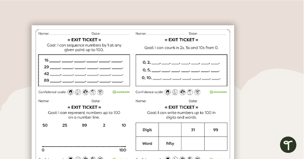 Go to Year 1 Numeracy Exit Tickets – Worksheets teaching resource