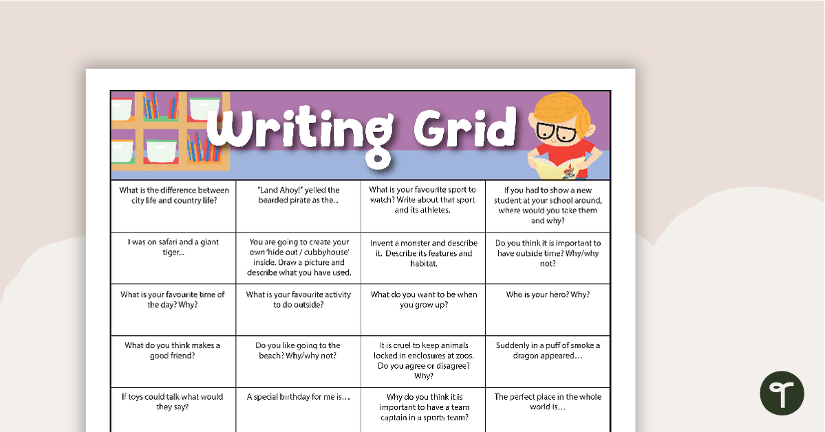 Assorted Writing Prompts Grid teaching resource