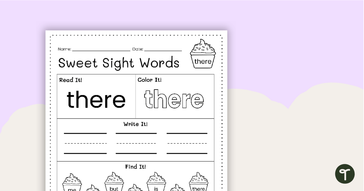 Sweet Sight Words Worksheet - THERE teaching resource