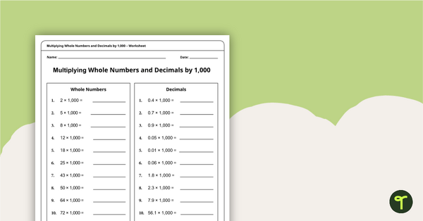 Preview image for Multiplying by 1,000 Worksheet - teaching resource