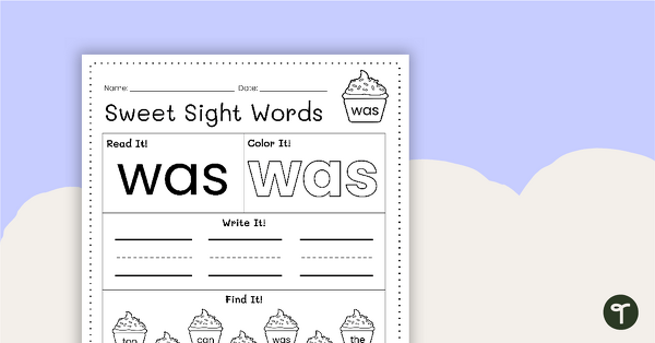 Sweet Sight Words Worksheet - WAS teaching resource