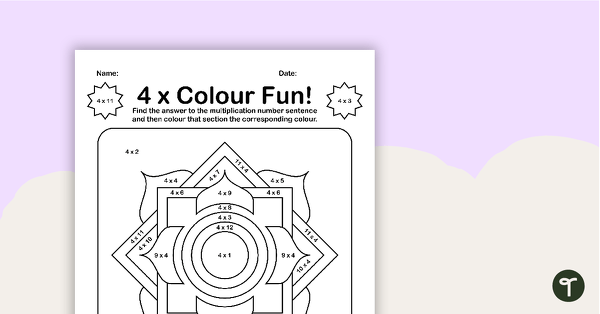 Go to Colour by Number - 4 x Multiplication Facts teaching resource