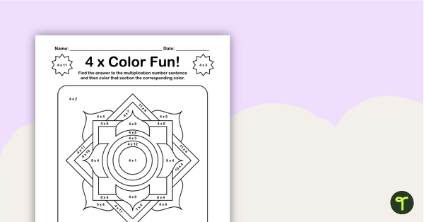 Go to Color by Number - Multiplication Facts of 4 teaching resource