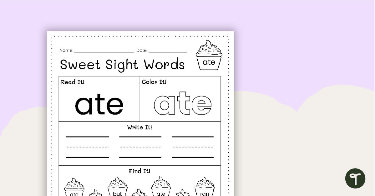 Sweet Sight Words Worksheet - ATE teaching resource