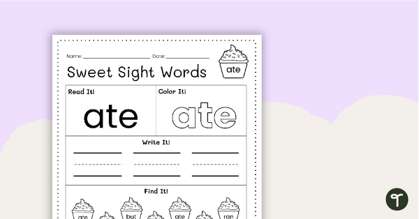 Sweet Sight Words Worksheet - ATE teaching resource
