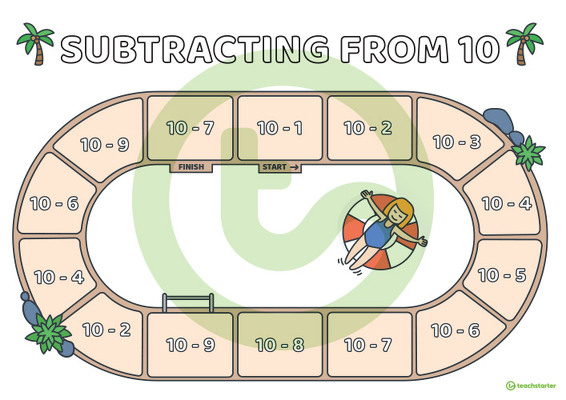 Subtracting From 10 – Number Facts Board Game teaching resource