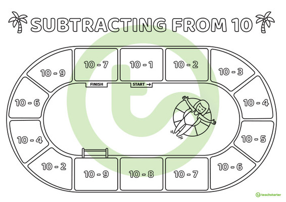 Subtracting From 10 – Number Facts Board Game teaching resource