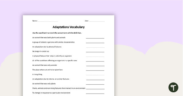 Go to Plant and Animal Adaptations - Vocabulary Task teaching resource