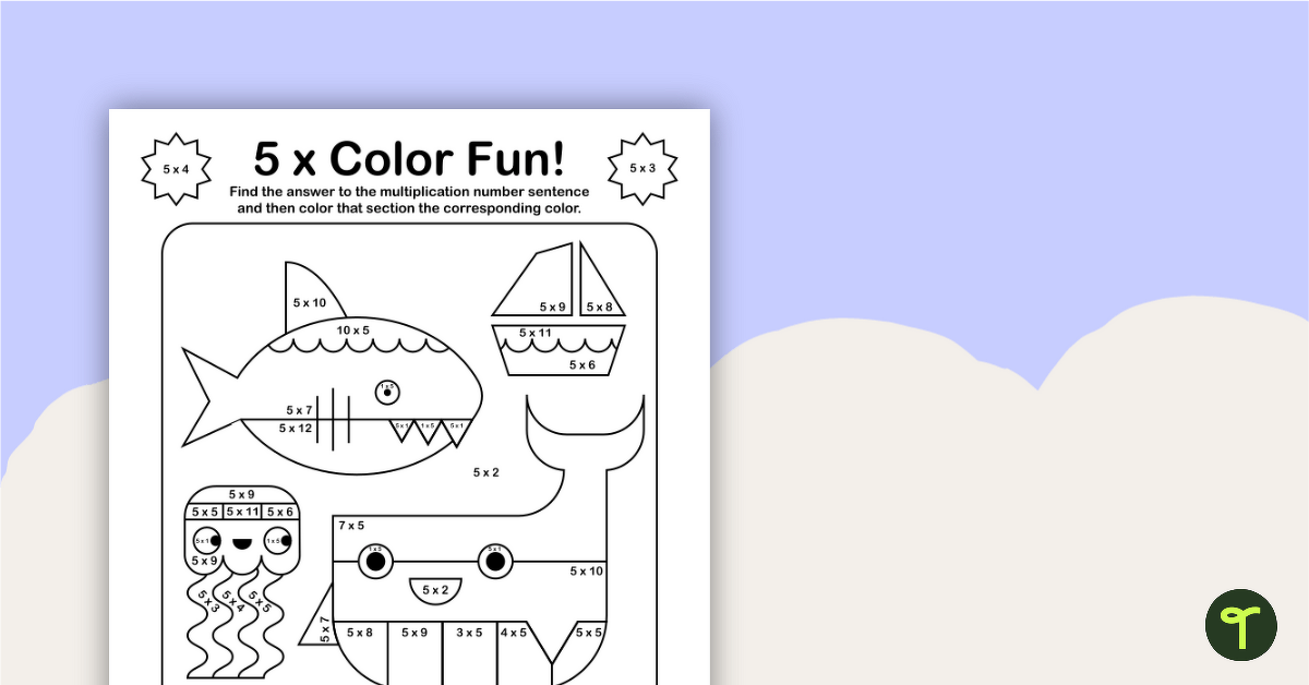 Color by Number - Multiplication Facts of 5 teaching resource