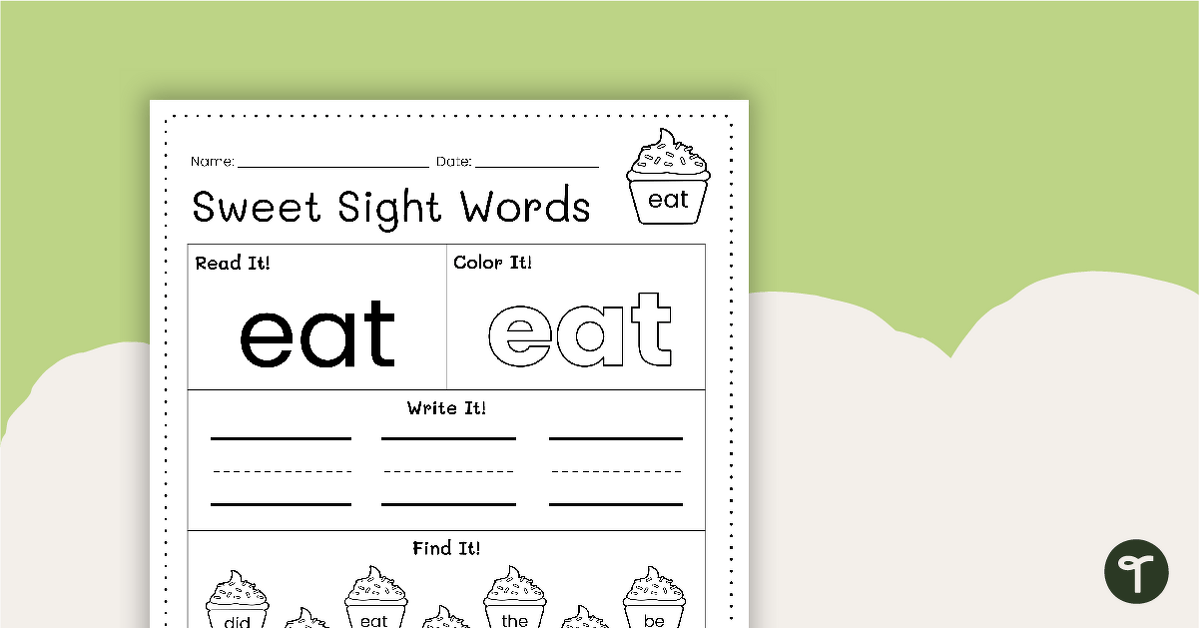 Sweet Sight Words Worksheet - EAT teaching resource