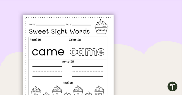 Sweet Sight Words Worksheet - CAME teaching resource