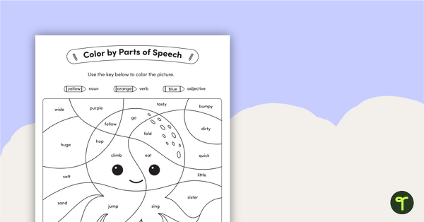 Preview image for Color by Parts of Speech - Nouns, Verbs, and Adjectives - Octopus - teaching resource