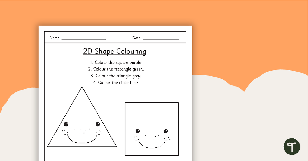 2D Shapes Colouring Worksheet (4 Shapes) teaching resource