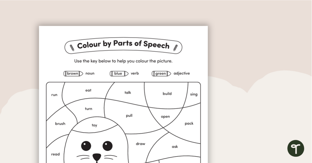 Colour by Parts of Speech - Nouns, Verbs & Adjectives - Seal teaching resource