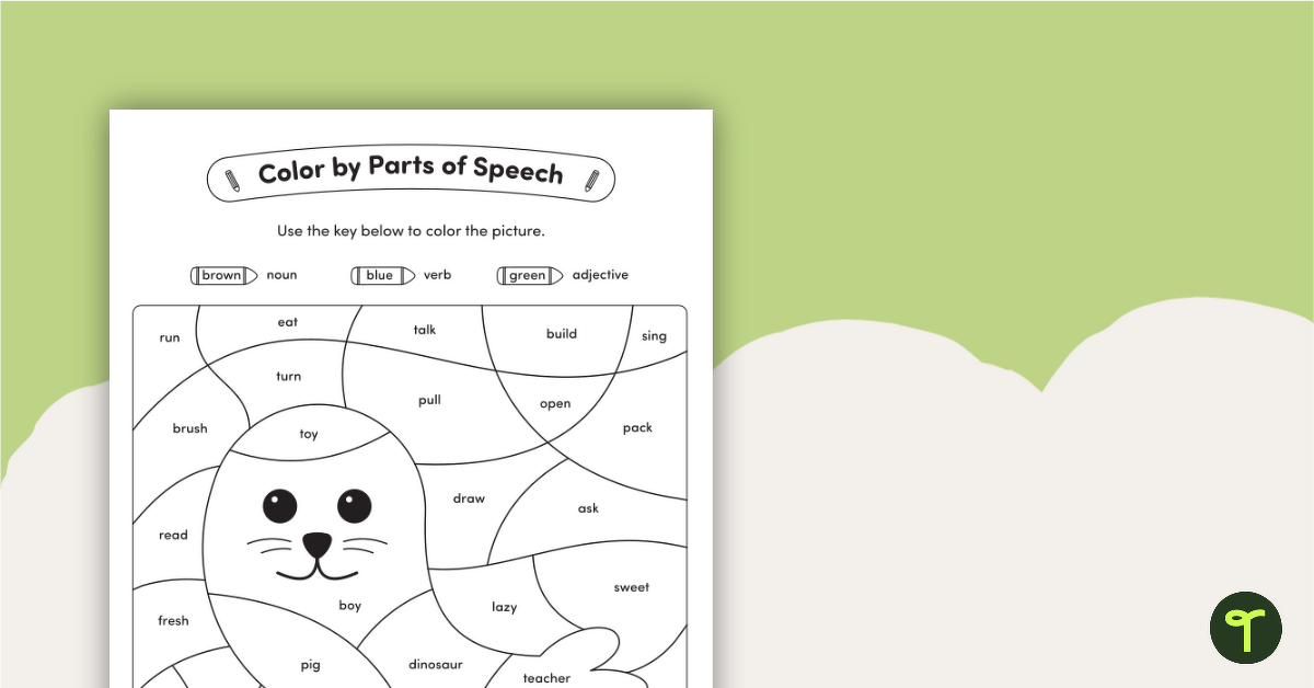 Color by Parts of Speech - Nouns, Verbs, and Adjectives - Seal teaching resource