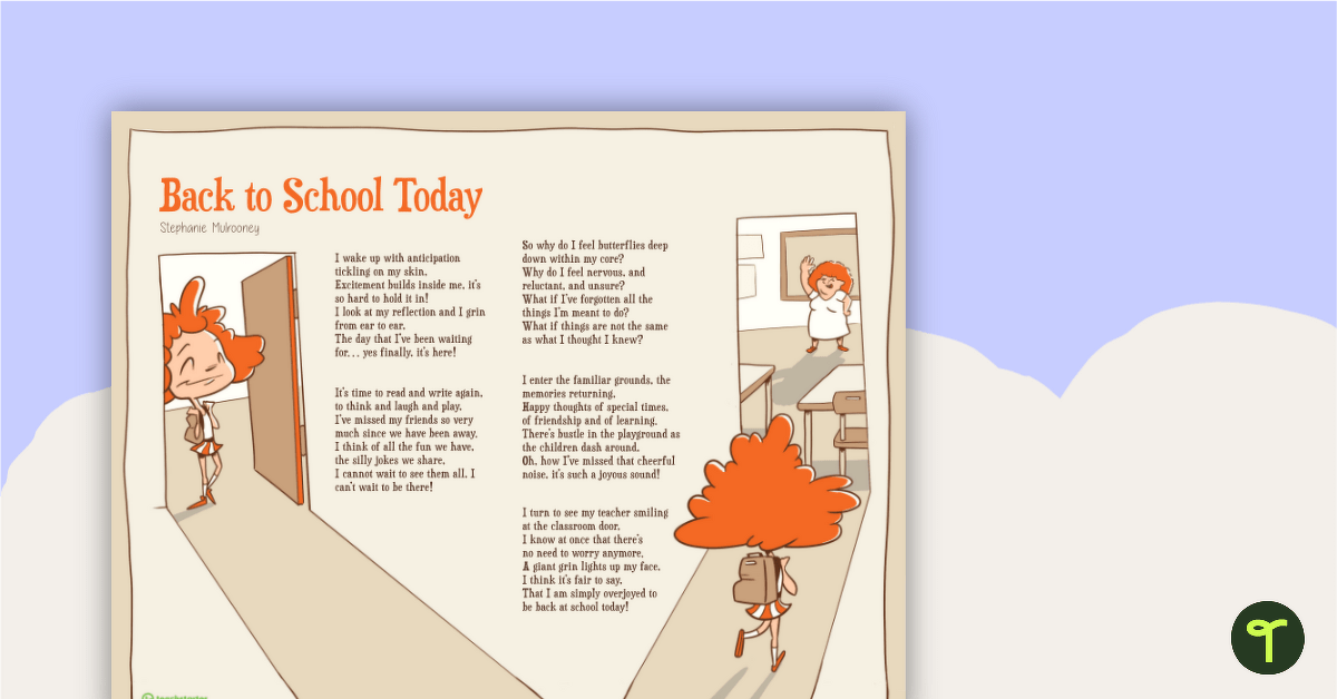 Back to School Today! Poem for Kids teaching resource