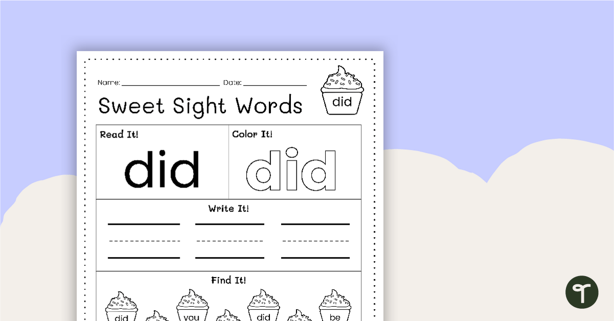 Sweet Sight Words Worksheet - DID teaching resource