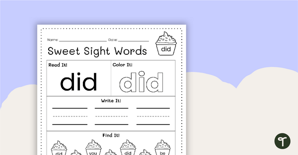 Sweet Sight Words Worksheet - DID teaching resource