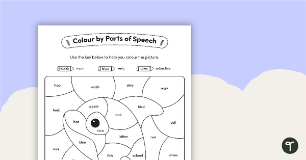 Go to Colour by Parts of Speech - Nouns, Verbs & Adjectives - Whale teaching resource