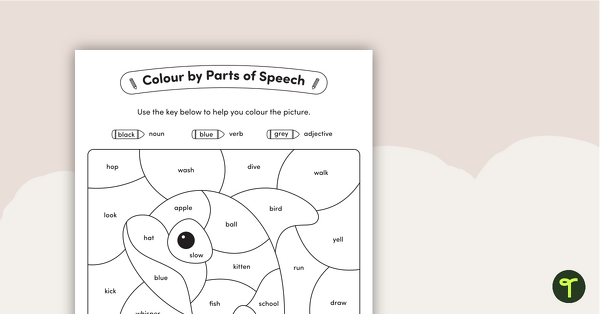 Go to Colour by Parts of Speech - Nouns, Verbs & Adjectives - Whale teaching resource