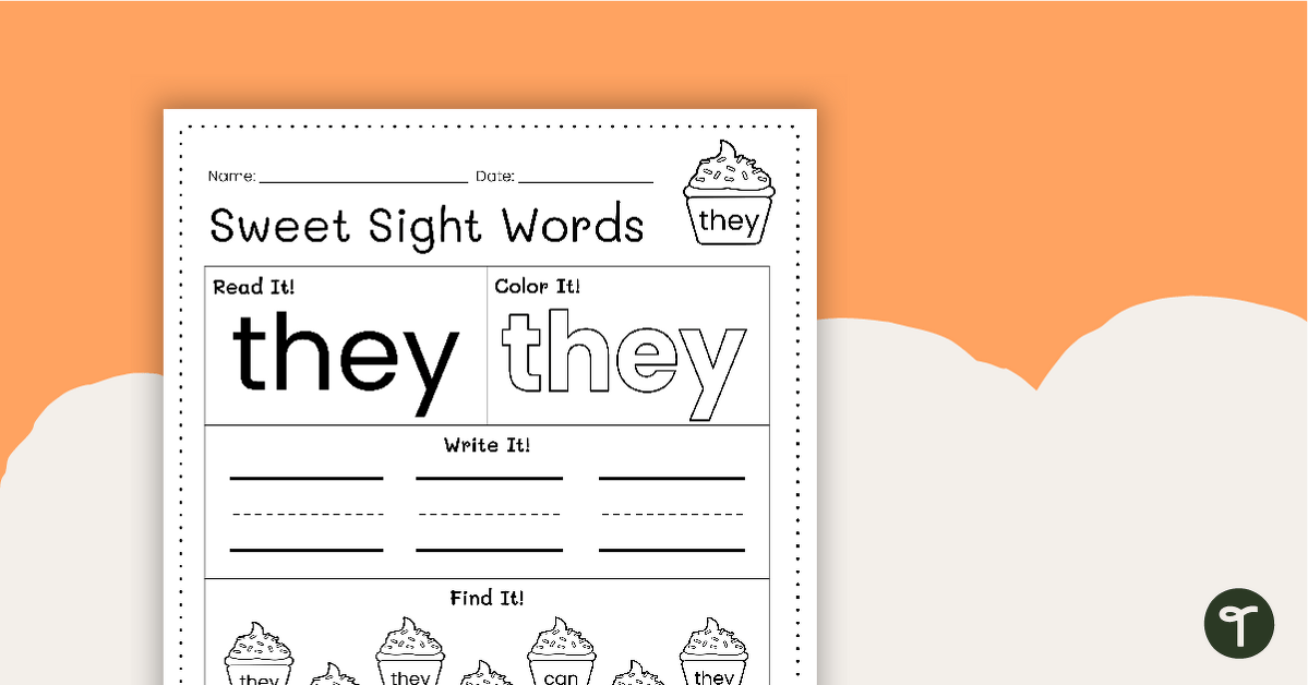 Sweet Sight Words Worksheet - THEY teaching resource