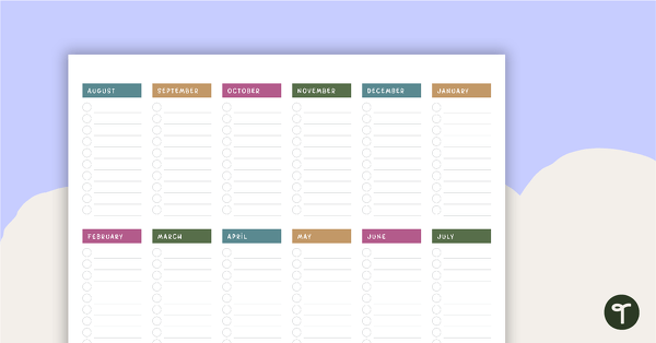 Cactus Printable Teacher Planner – Key Dates Overview (Landscape) teaching resource
