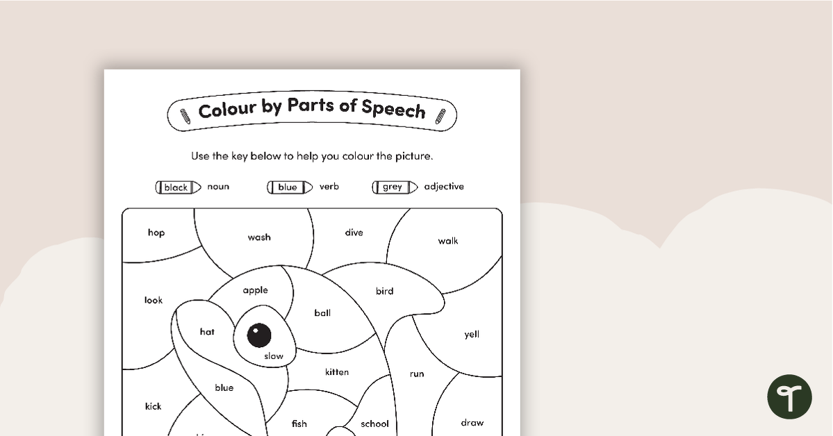 Colour by Parts of Speech - Nouns, Verbs & Adjectives - Whale teaching resource