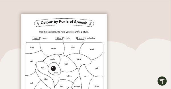 Go to Colour by Parts of Speech - Nouns, Verbs & Adjectives - Whale teaching resource