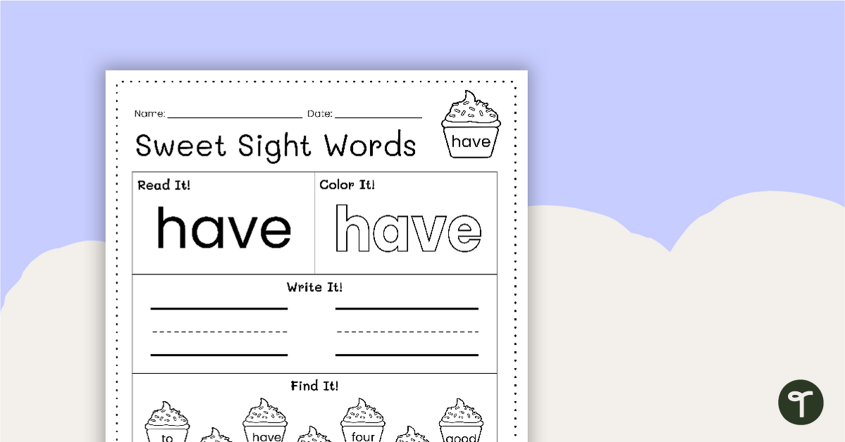 Sweet Sight Words Worksheet - HAVE teaching resource