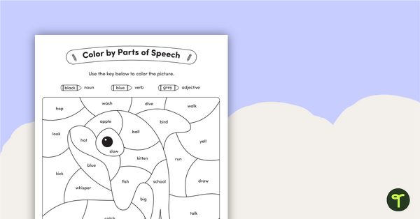 Color by Parts of Speech - Nouns, Verbs, and Adjectives - Whale teaching resource
