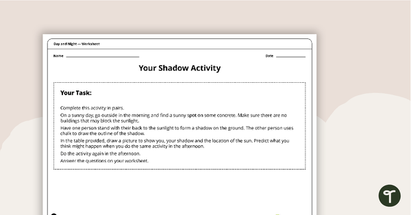 Go to Sun and Moon Effects - Your Shadow Activity teaching resource