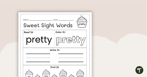 Go to Sweet Sight Words Worksheet - PRETTY teaching resource