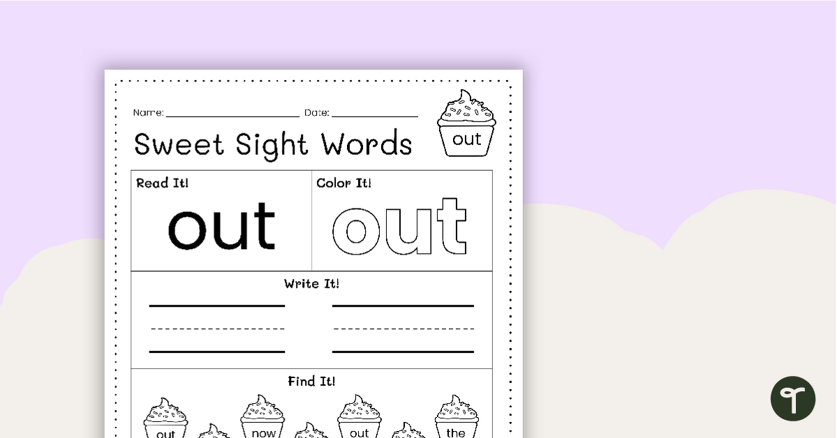 Sweet Sight Words Worksheet - OUT teaching resource