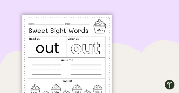 Sweet Sight Words Worksheet - OUT teaching resource