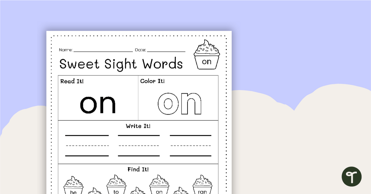 Sweet Sight Words Worksheet - ON teaching resource