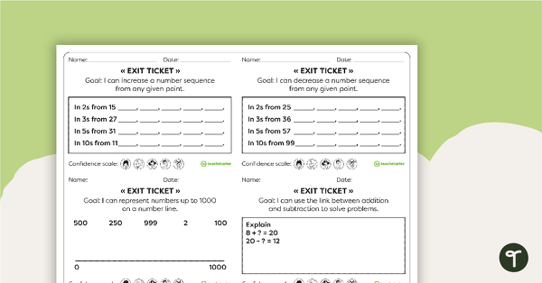 Year 2 Numeracy Exit Tickets – Worksheets teaching resource