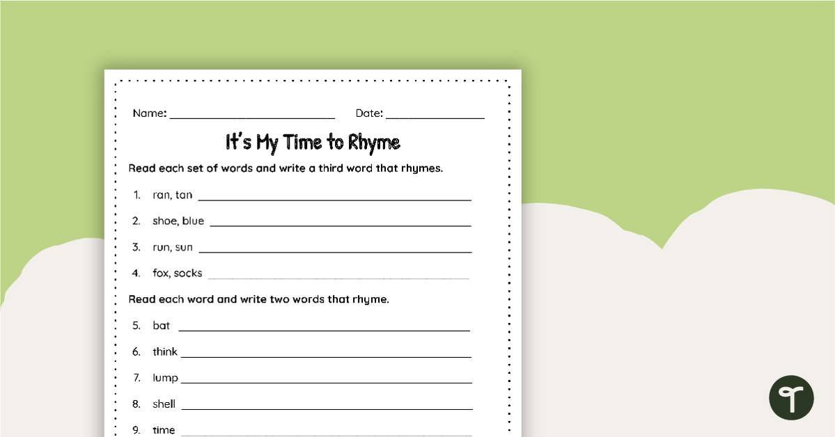 It's My Time to Rhyme Worksheet teaching resource