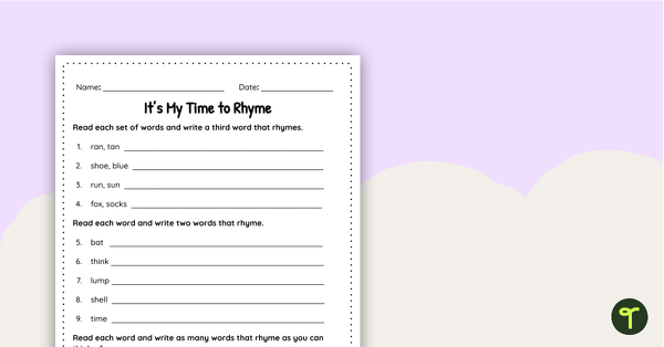 Image of It's My Time to Rhyme Worksheet