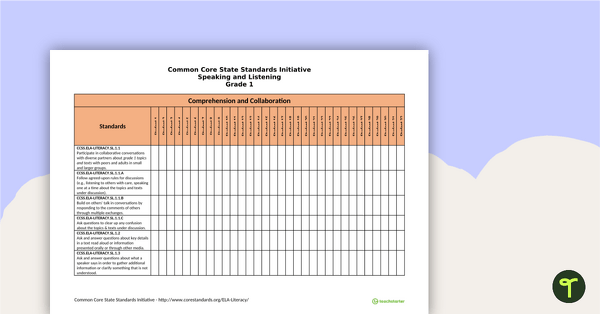 Common Core State Standards Progression Trackers - Grade 1 - Speaking & Listening teaching resource