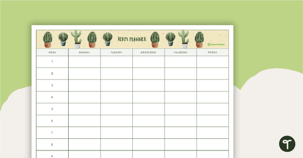 Go to Cactus Printable Teacher Diary – 9, 10 and 11 Week Term Planners teaching resource