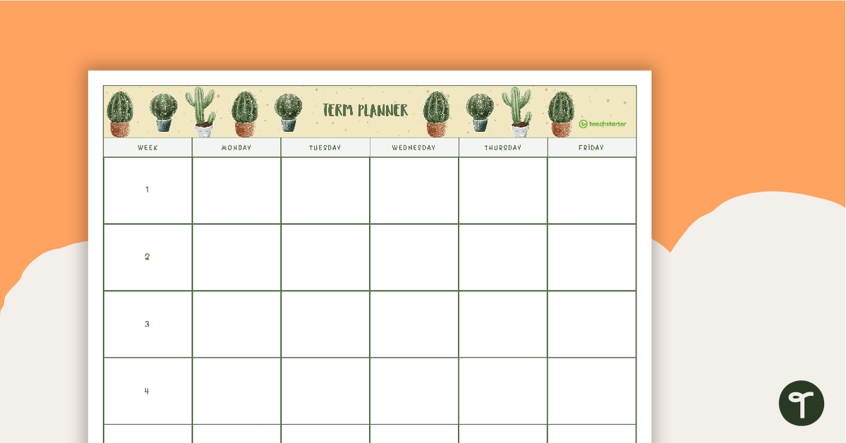 Cactus Printable Teacher Planner – 5, 6, 9, 10, and 11-Week Term Planners teaching resource